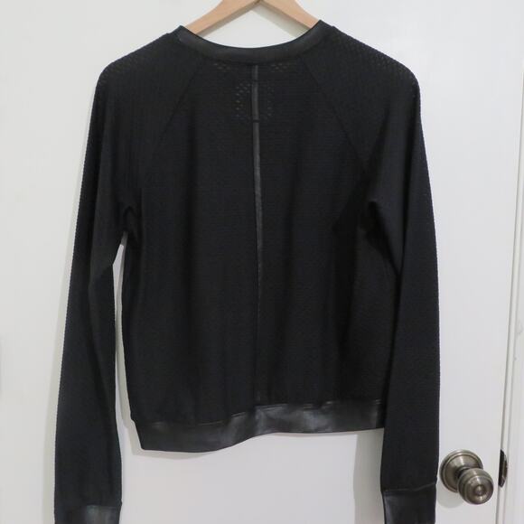 Koral Women Sz S Black Sofia Pullover Sweatshirt Faux Leather Trim Sheer Texture - Picture 2 of 8